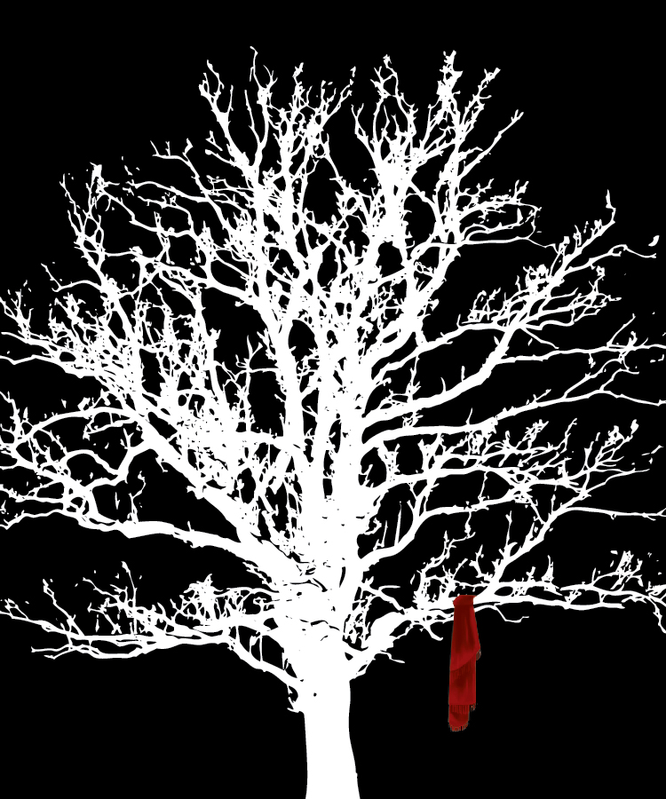 Red Blanket label featuring white tree with a red blanket on one of its branches.